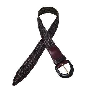 Vintage Y2K Chico's M/L Dark Brown Woven Braided Leather Belt Minimalist Classic